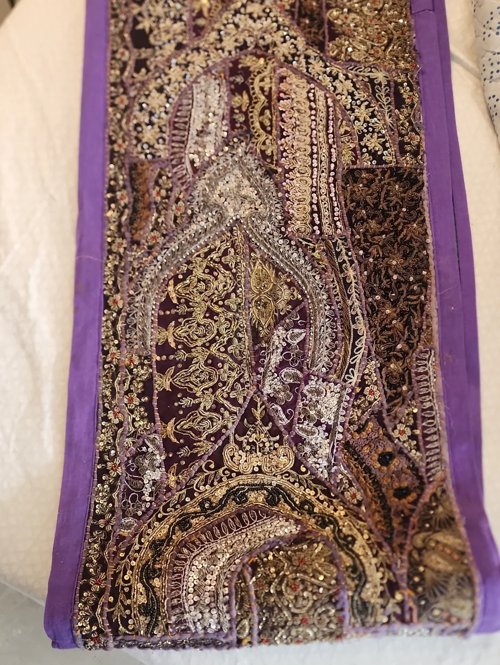 Embellished Purple Paisley Indian Hand Made Runner/ Wall Decoration.